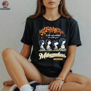 Snoopy The Peanuts Milwaukee Brewers It’s The Most Wonderful Time Of The Year Walking T shirts