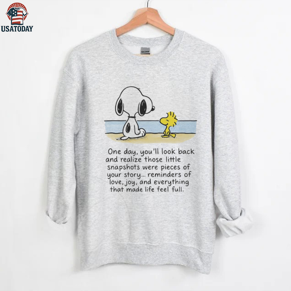Snoopy and Woodstock one day you’ll look back and realize those little snapshots were pieces of your story shirt Snoopy and Woodstock one day you’ll look back and realize those little snapshots were pieces of your story shirt