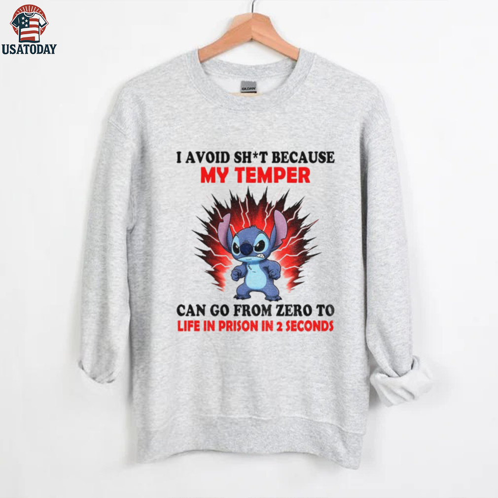 Stitch I avoid shit because my temper can go from zero to life in prison in 2 seconds shirt Stitch I avoid shit because my temper can go from zero to life in prison in 2 seconds shirt