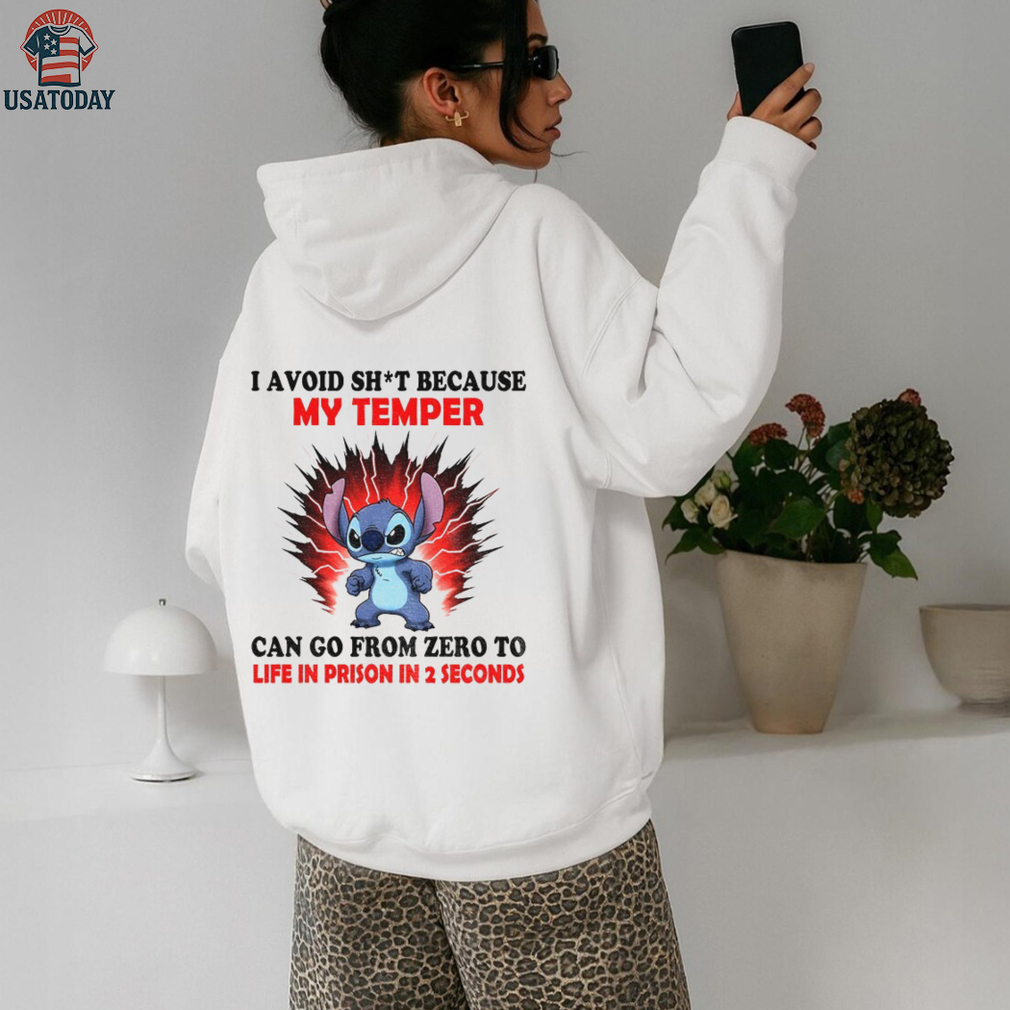 Stitch I avoid shit because my temper can go from zero to life in prison in 2 seconds shirt Stitch I avoid shit because my temper can go from zero to life in prison in 2 seconds shirt