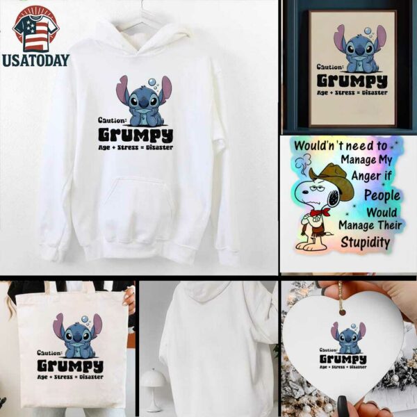 Stitch caution grumpy age stress disaster t shirt