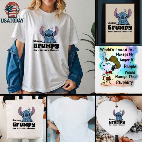 Stitch caution grumpy age stress disaster t shirt