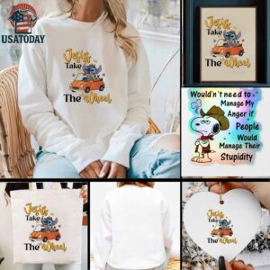 Stitch driving car Jesus take the wheel t shirt