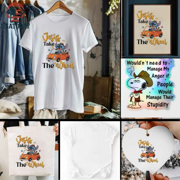 Stitch driving car Jesus take the wheel t shirt