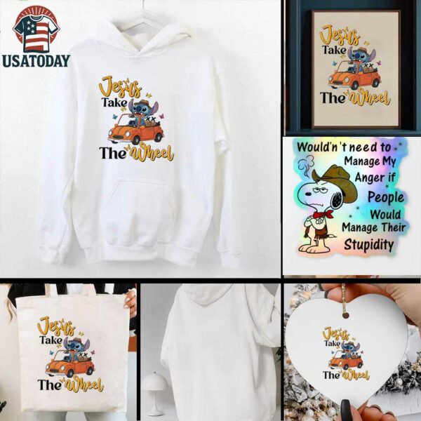 Stitch driving car Jesus take the wheel t shirt
