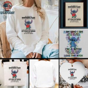 Stitch my mind is a dangerous place but my mouth is worse I have no filters or brakes if it hits my brain t shirt
