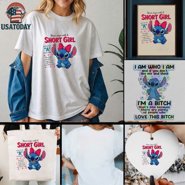 Stitch never argue with a short girl who has an a in her name that letter stands for anger issues t shirt
