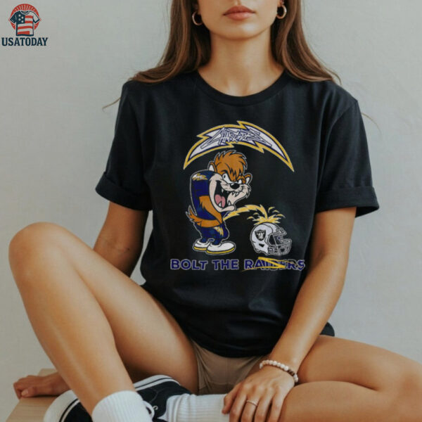 Tasmanian Devil Los Angeles Chargers piss on Las Vegas Raiders helmet Bolts the Raiders shirt