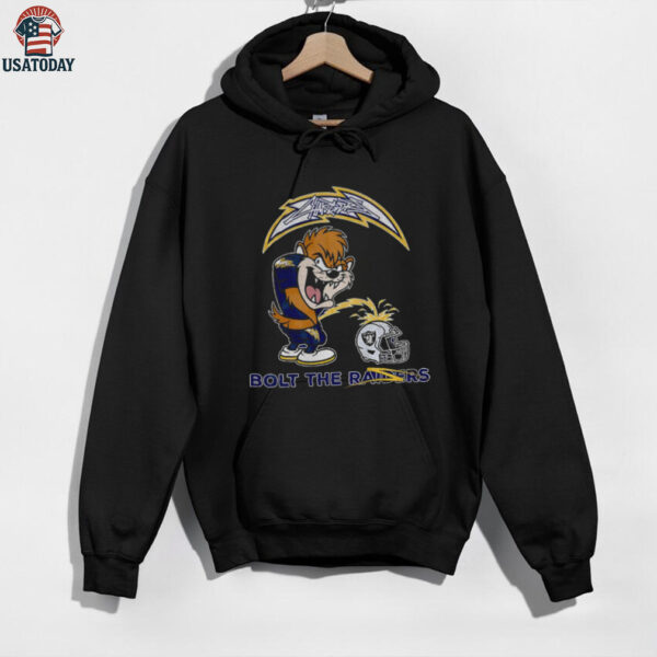 Tasmanian Devil Los Angeles Chargers piss on Las Vegas Raiders helmet Bolts the Raiders shirt