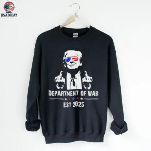 Trump wearing glasses USA flag department of war est 2025 shirt