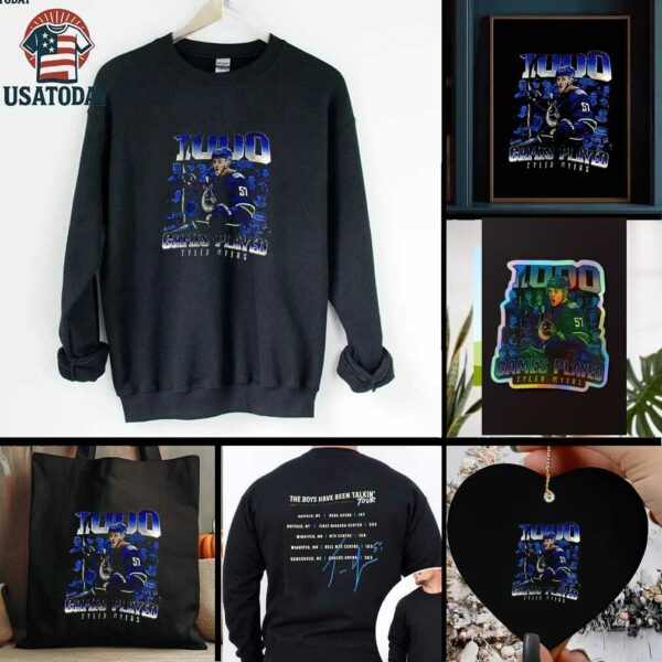 Vancouver Canucks Tyler Myers 1000 games played the boys have been talkin’ tour signature shirt