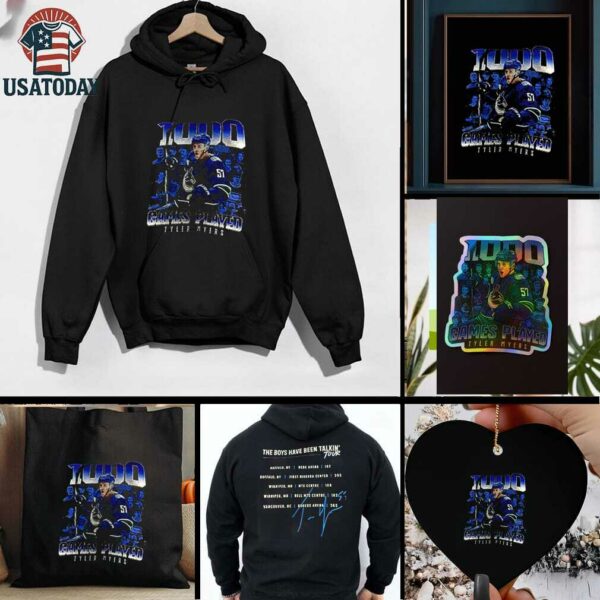 Vancouver Canucks Tyler Myers 1000 games played the boys have been talkin’ tour signature shirt