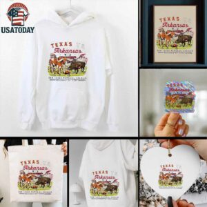 Texas Longhorns vs Arkansas Razorbacks DKR Texas Memorial stadium game day 2025 mascot football shirt