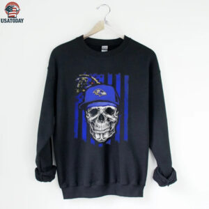 Baltimore Ravens Football Skull US Flag Graphic T Shirt