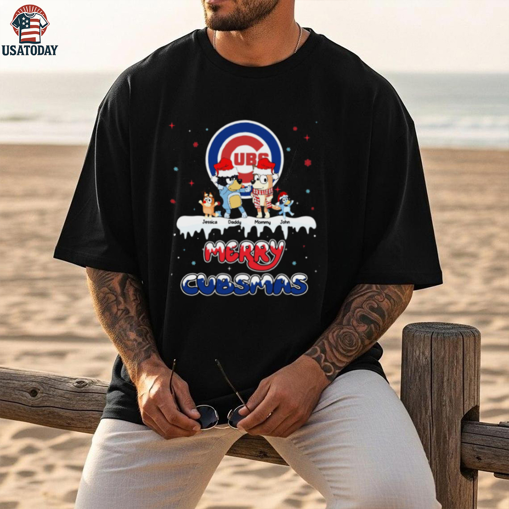 Chicago Cubs Custom Name Bluey Family Christmas Shirt – Personalized MLB Fan Tee – Holiday Baseball Gift for Men & Women Chicago Cubs Custom Name Bluey Family Christmas Shirt – Personalized MLB Fan Tee – Holiday Baseball Gift for Men & Women