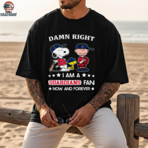 Cleveland Guardians Baseball Snoopy Woodstock Charlie Brown Damn Right Now And Forever T Shirt