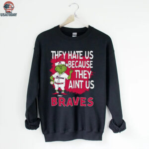 Custom Atlanta Braves Grinch Santa Christmas Shirt, Baseball Tee with Quote They Hate Us Ain’t Us, Funny MLB Fan Gift