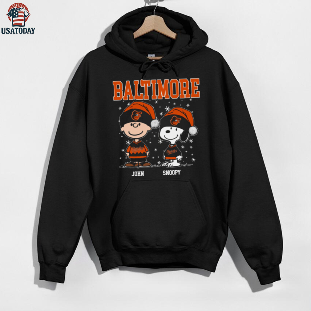 Custom Baltimore Orioles Holiday Baseball Shirt, Snoopy Charlie Brown Christmas Tee with Santa Hat, Cute MLB Fan Gift Idea Custom Baltimore Orioles Holiday Baseball Shirt, Snoopy Charlie Brown Christmas Tee with Santa Hat, Cute MLB Fan Gift Idea