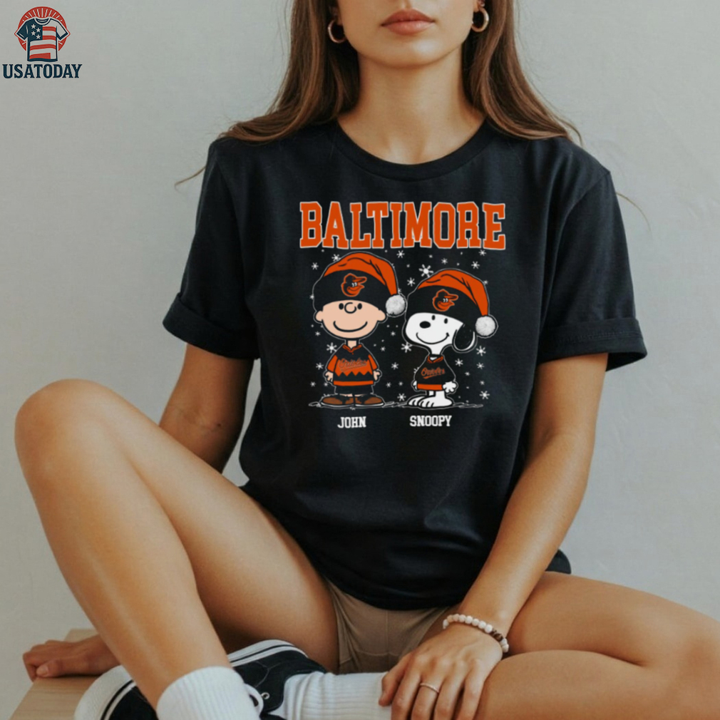 Custom Baltimore Orioles Holiday Baseball Shirt, Snoopy Charlie Brown Christmas Tee with Santa Hat, Cute MLB Fan Gift Idea Custom Baltimore Orioles Holiday Baseball Shirt, Snoopy Charlie Brown Christmas Tee with Santa Hat, Cute MLB Fan Gift Idea