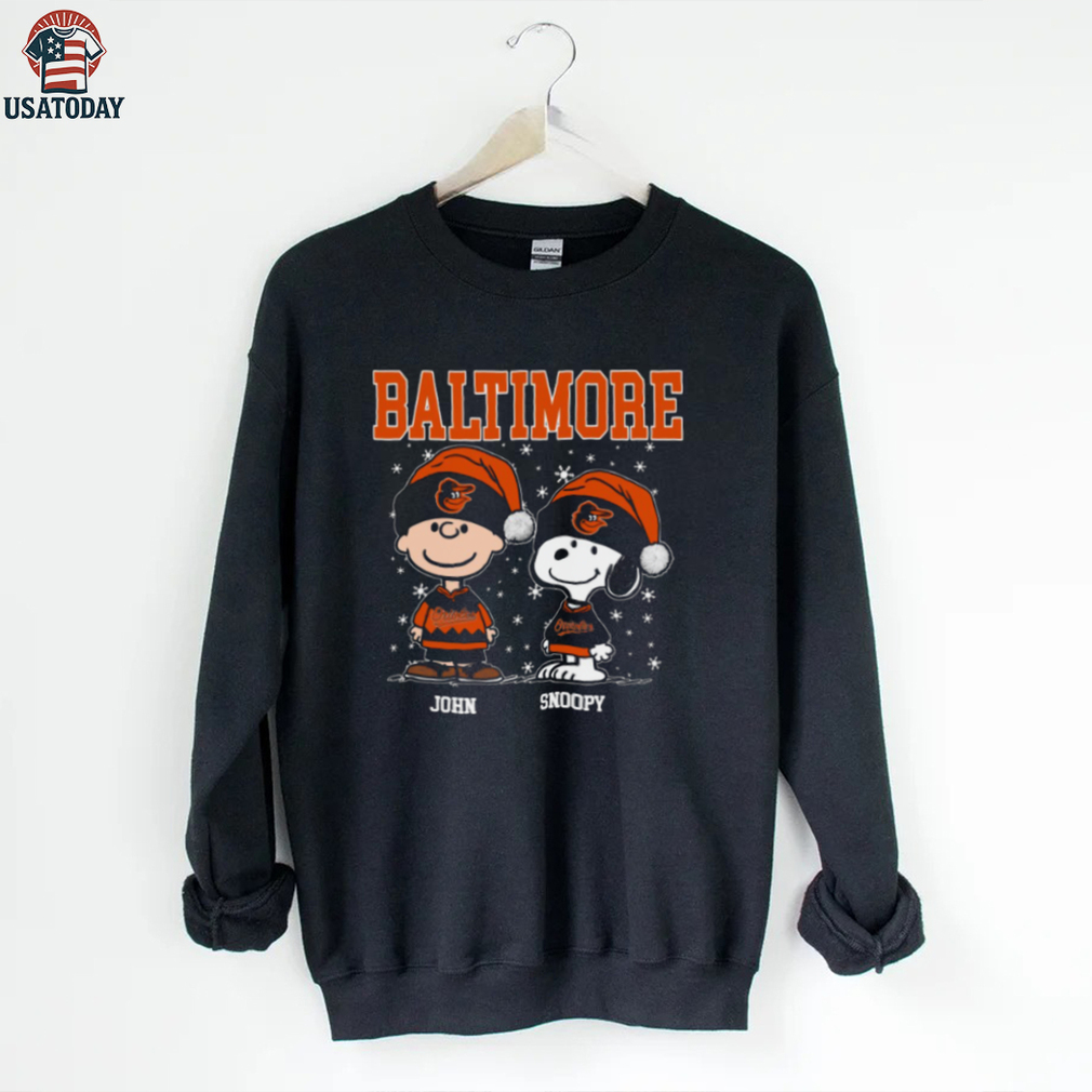 Custom Baltimore Orioles Holiday Baseball Shirt, Snoopy Charlie Brown Christmas Tee with Santa Hat, Cute MLB Fan Gift Idea Custom Baltimore Orioles Holiday Baseball Shirt, Snoopy Charlie Brown Christmas Tee with Santa Hat, Cute MLB Fan Gift Idea