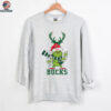 Custom Bucks Christmas Shirt, Grinch Santa Hat Holiday Tee with Lights Scarf, Funny NBA Basketball Fan Gift Idea