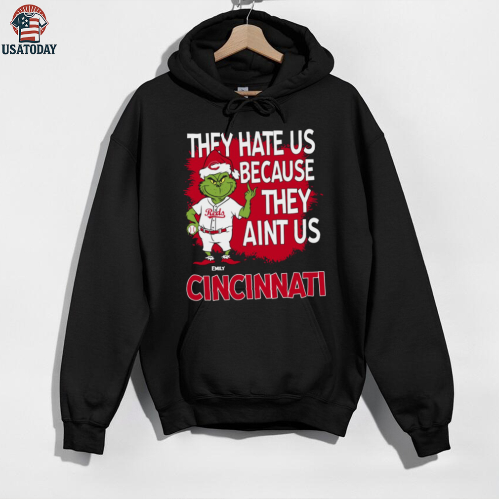 Custom Cincinnati Reds Grinch Christmas Shirt, Funny Santa Baseball Tee with Quote They Hate Us Ain’t Us, MLB Fan Gift Custom Cincinnati Reds Grinch Christmas Shirt, Funny Santa Baseball Tee with Quote They Hate Us Ain’t Us, MLB Fan Gift