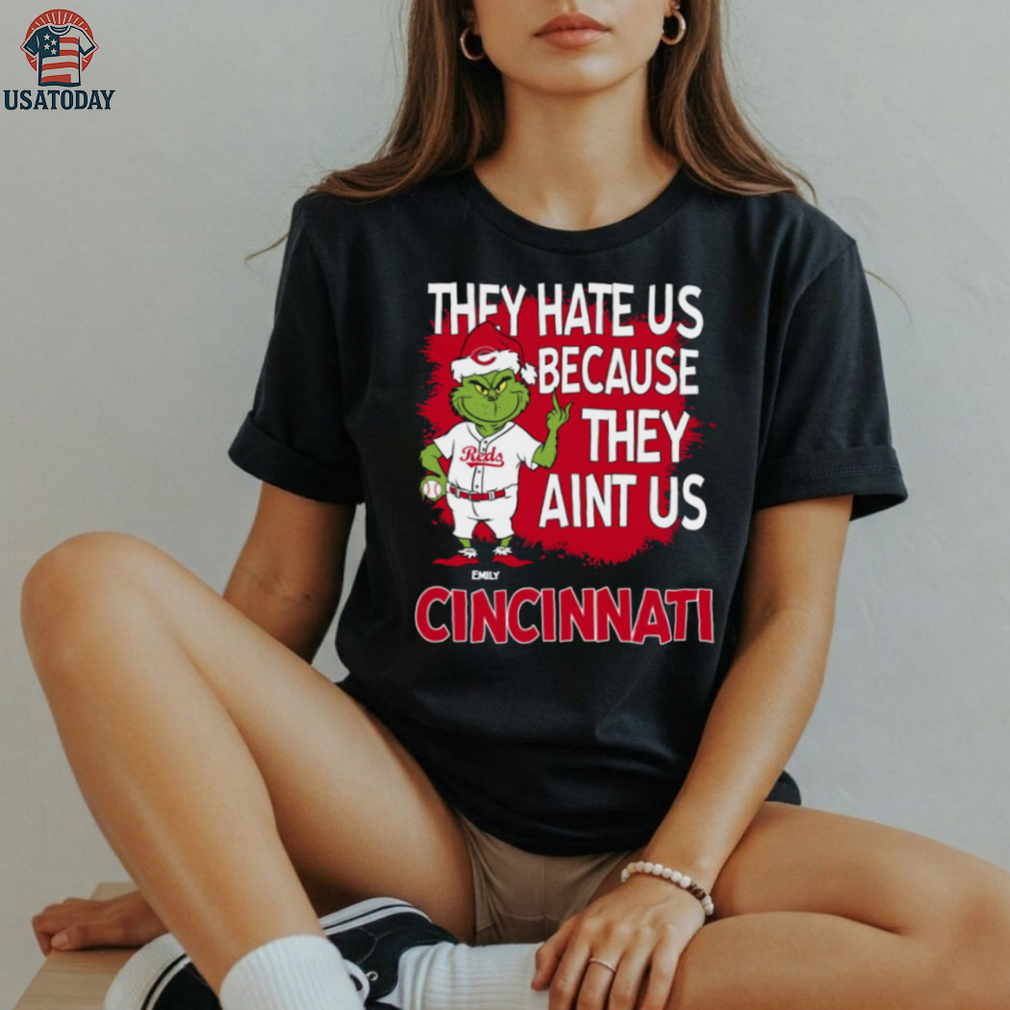 Custom Cincinnati Reds Grinch Christmas Shirt, Funny Santa Baseball Tee with Quote They Hate Us Ain’t Us, MLB Fan Gift Custom Cincinnati Reds Grinch Christmas Shirt, Funny Santa Baseball Tee with Quote They Hate Us Ain’t Us, MLB Fan Gift