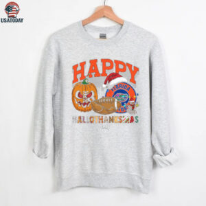 Custom Florida Gators HalloThanksMas Shirt, Cute Holiday Tee with Pumpkin Santa Hat Football, NCAA Gift for Halloween Thanksgiving Christmas