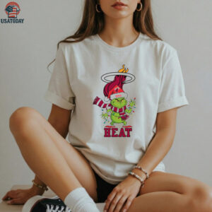 Custom Miami Heat Christmas Tee, Funny Grinch Holiday Shirt with Santa Hat Lights Scarf, NBA Basketball Fan Gift