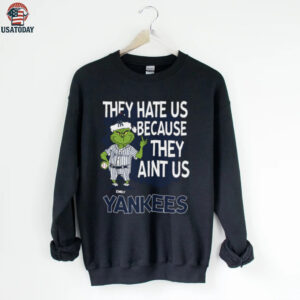 Custom New York Yankees Christmas Shirt, Grinch Santa Baseball Tee with Quote They Hate Us Ain’t Us, Fun MLB Fan Gift