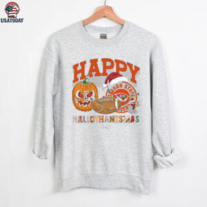 Custom Oregon State Beavers HalloThanksMas Shirt, Cute Holiday Tee with Pumpkin Santa Hat Football, NCAA Gift for Halloween Thanksgiving Christmas