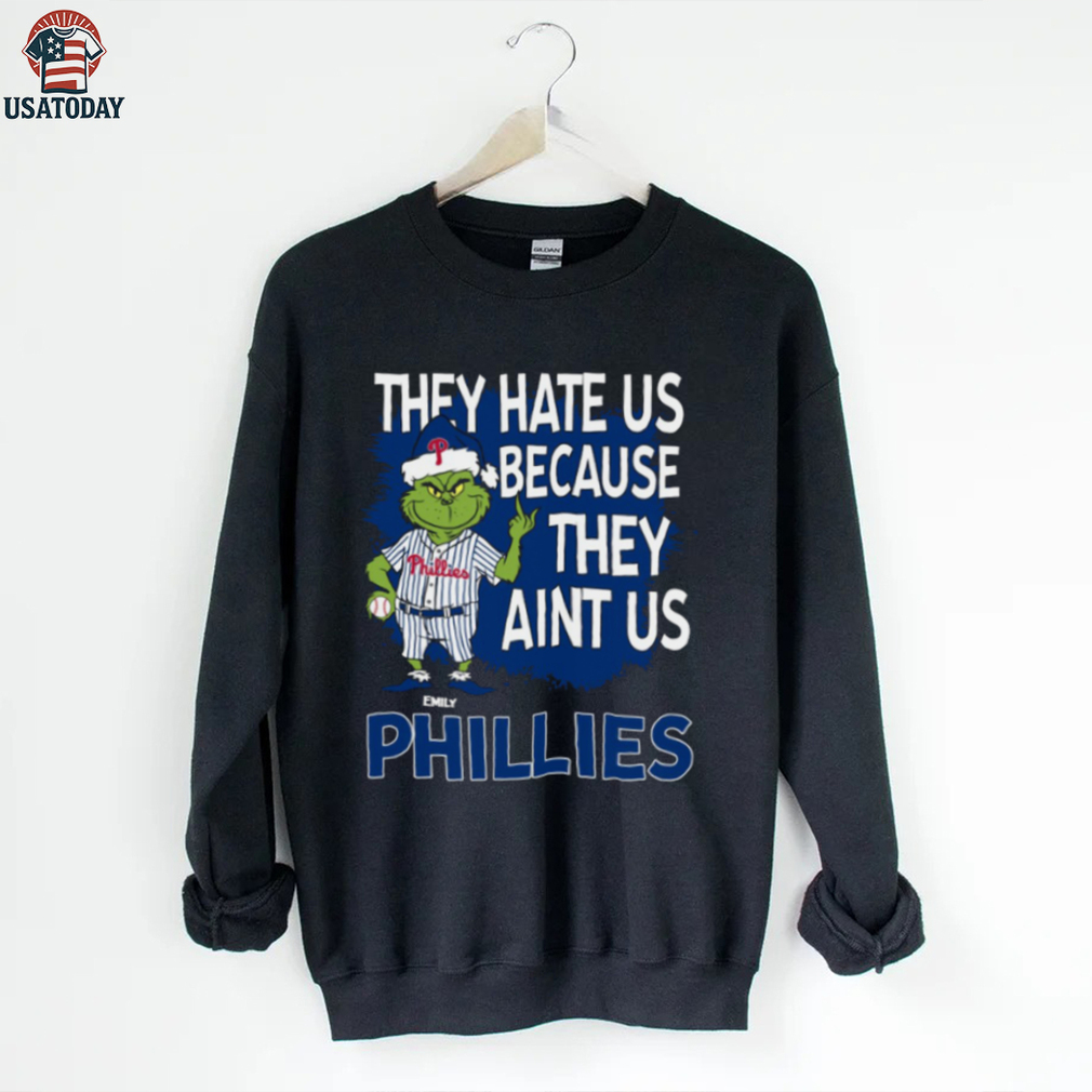 Custom Philadelphia Phillies Grinch Christmas Tee, Funny Santa Baseball Shirt with Quote They Hate Us Ain’t Us, MLB Fan Gift Custom Philadelphia Phillies Grinch Christmas Tee, Funny Santa Baseball Shirt with Quote They Hate Us Ain’t Us, MLB Fan Gift