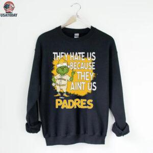 Custom San Diego Padres Grinch Christmas Shirt, Funny Santa Baseball Tee with Quote They Hate Us Ain’t Us, MLB Fan Gift Idea
