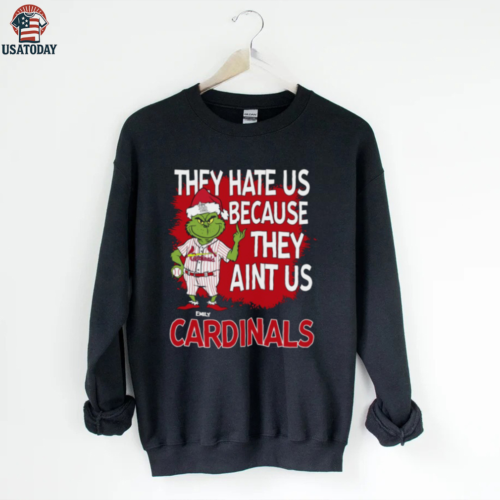 Custom St. Louis Cardinals Christmas Shirt, Funny Grinch Santa Baseball Tee with Quote They Hate Us Ain’t Us, MLB Fan Gift Custom St. Louis Cardinals Christmas Shirt, Funny Grinch Santa Baseball Tee with Quote They Hate Us Ain’t Us, MLB Fan Gift
