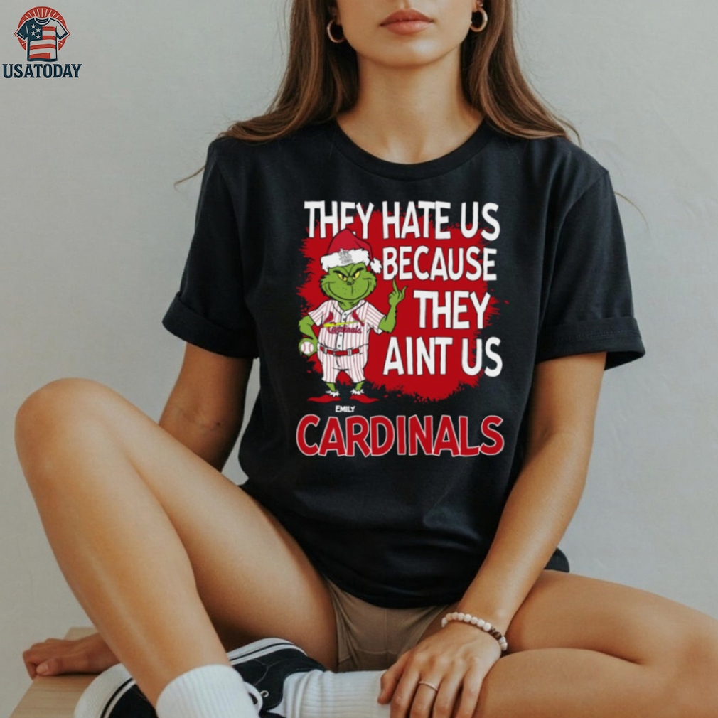 Custom St. Louis Cardinals Christmas Shirt, Funny Grinch Santa Baseball Tee with Quote They Hate Us Ain’t Us, MLB Fan Gift Custom St. Louis Cardinals Christmas Shirt, Funny Grinch Santa Baseball Tee with Quote They Hate Us Ain’t Us, MLB Fan Gift