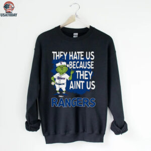 Custom Texas Rangers Christmas Shirt, Funny Grinch Santa Baseball Tee with Quote They Hate Us Ain’t Us, MLB Fan Gift
