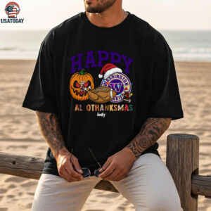 Custom Washington Huskies HalloThanksMas Shirt, Cute Holiday Tee with Pumpkin Santa Hat Football, NCAA Gift for Halloween Thanksgiving Christmas