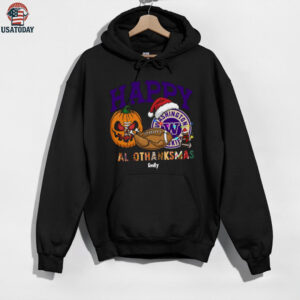Custom Washington Huskies HalloThanksMas Shirt, Cute Holiday Tee with Pumpkin Santa Hat Football, NCAA Gift for Halloween Thanksgiving Christmas