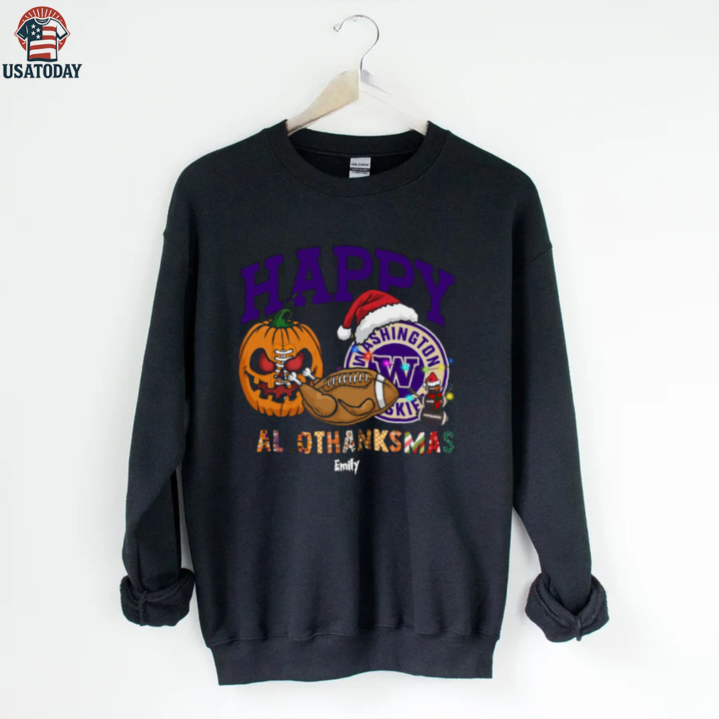 Custom Washington Huskies HalloThanksMas Shirt, Cute Holiday Tee with Pumpkin Santa Hat Football, NCAA Gift for Halloween Thanksgiving Christmas Custom Washington Huskies HalloThanksMas Shirt, Cute Holiday Tee with Pumpkin Santa Hat Football, NCAA Gift for Halloween Thanksgiving Christmas