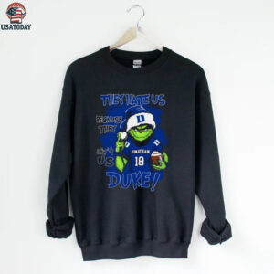 Duke Blue Devils Custom Name Grinch Christmas Tee – NCAA Football Fan Shirt – Quote Holiday Gift “They Hate Us Because They Ain’t Us”