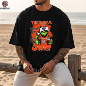 Florida Gators Custom Name Grinch Christmas T Shirt – NCAA Football Holiday Tee – Quote “They Hate Us Because They Ain’t Us” Outfit