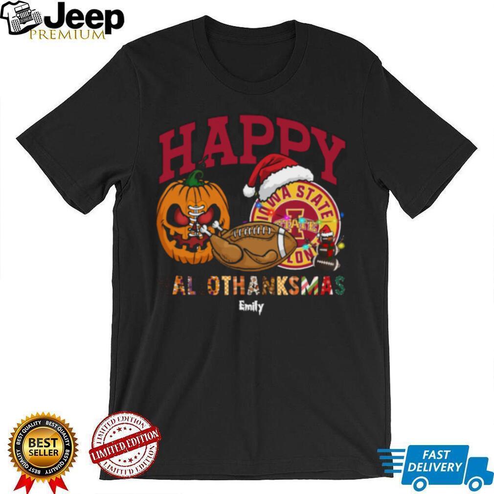 Funny HalloThanksMas Iowa State Cyclones Shirt, Personalized Holiday Tee with Pumpkin Football Santa Hat, NCAA Fan Gift for Halloween Thanksgiving Christmas Funny HalloThanksMas Iowa State Cyclones Shirt, Personalized Holiday Tee with Pumpkin Football Santa Hat, NCAA Fan Gift for Halloween Thanksgiving Christmas