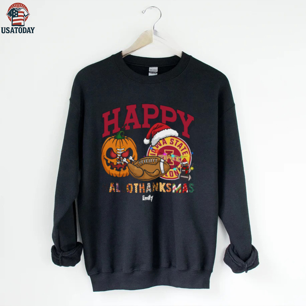 Funny HalloThanksMas Iowa State Cyclones Shirt, Personalized Holiday Tee with Pumpkin Football Santa Hat, NCAA Fan Gift for Halloween Thanksgiving Christmas Funny HalloThanksMas Iowa State Cyclones Shirt, Personalized Holiday Tee with Pumpkin Football Santa Hat, NCAA Fan Gift for Halloween Thanksgiving Christmas