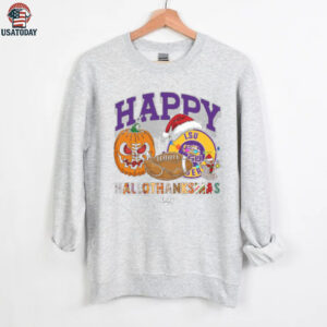 Funny HalloThanksMas LSU Tigers Shirt, Personalized Holiday Tee with Pumpkin Football Santa Hat, NCAA Gift for Halloween Thanksgiving Christmas