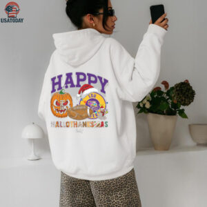 Funny HalloThanksMas LSU Tigers Shirt, Personalized Holiday Tee with Pumpkin Football Santa Hat, NCAA Gift for Halloween Thanksgiving Christmas