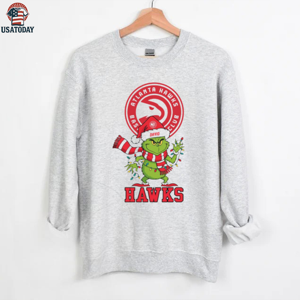 Funny NBA Holiday Gift Tee, Personalized Atlanta Hawks Christmas Shirt with Grinch Santa Hat Lights Scarf Funny NBA Holiday Gift Tee, Personalized Atlanta Hawks Christmas Shirt with Grinch Santa Hat Lights Scarf