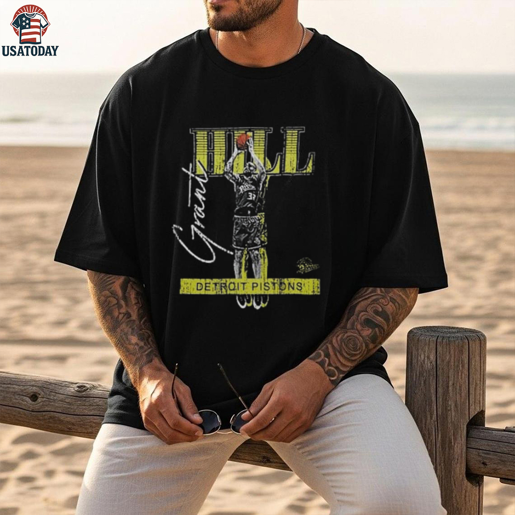 Grant Hill Detroit Pistons Black Neon Pop Short Sleeve Fashion Player T Shirt Grant Hill Detroit Pistons Black Neon Pop Short Sleeve Fashion Player T Shirt