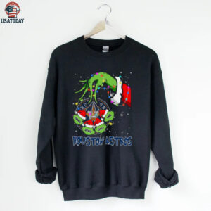 Houston Astros Custom Name Grinch Xmas Lights Tee – Personalized MLB Baseball Holiday Fan Gift Shirt