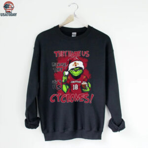 Iowa State Cyclones Custom Name Grinch Christmas Tee – NCAA Football Holiday Shirt – Quote “They Hate Us Because They Ain’t Us” Gift