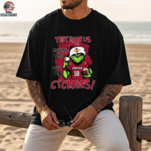 Iowa State Cyclones Custom Name Grinch Christmas Tee – NCAA Football Holiday Shirt – Quote “They Hate Us Because They Ain’t Us” Gift